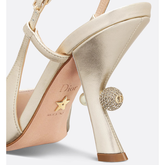 Dior Tribales Jadior Pale Gold Laminated Leather Slingback Sandal Heel Pump 37.5 - Picture 12 of 16